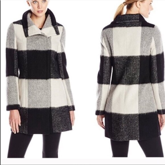 Ivanka Trump Black & White Plaid Wool Blend Pea Coat - Picture 7 of 8